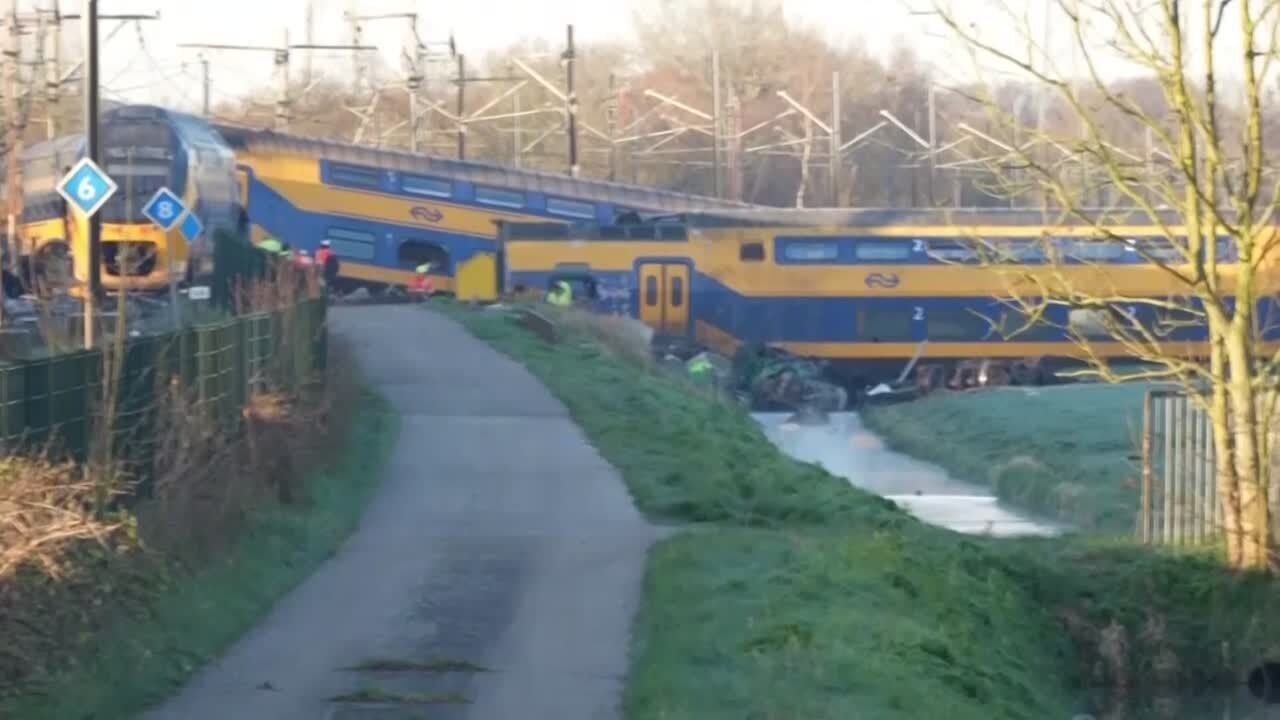 Emergency workers at train crash site in Netherlands